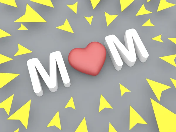 3d mom text with yellow arrow, mothers day concept — Stock Photo, Image