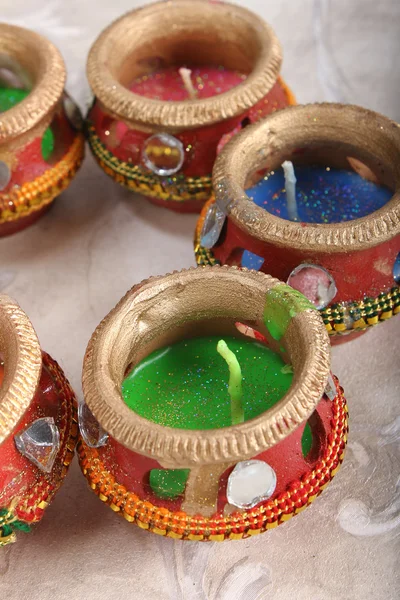 印度的装饰蜡烛罐 — 图库照片