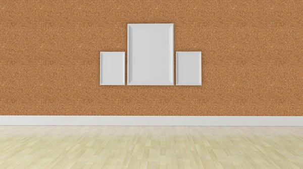 3 つの空白の枠のコンセプトは、コルクボードの壁のテクスチャ ストック画像