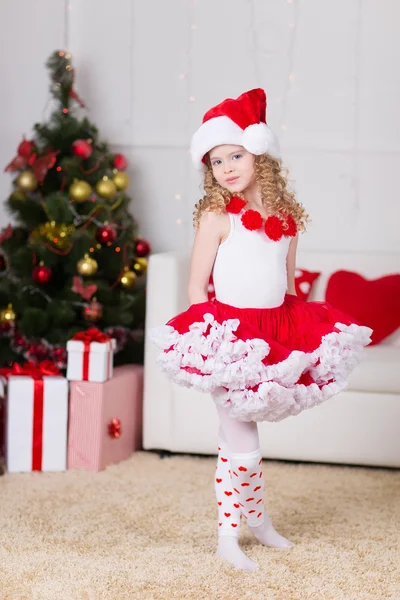 Christmas portrait of beautiful curly girl — Stock Photo, Image