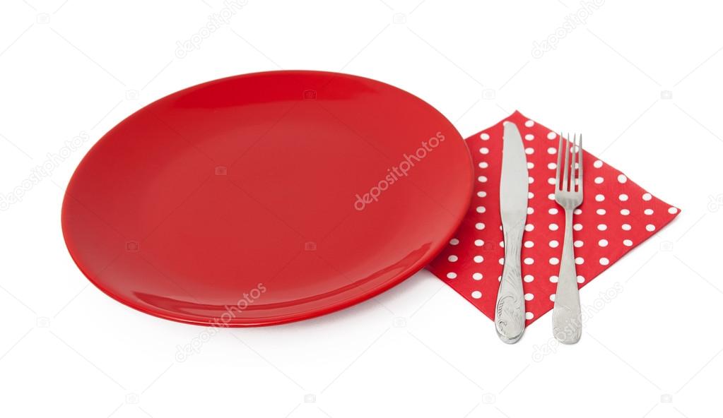 Red plate and cutlery