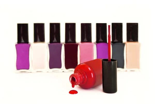 De collectie van multi-gekleurde nagellak. — Stockfoto