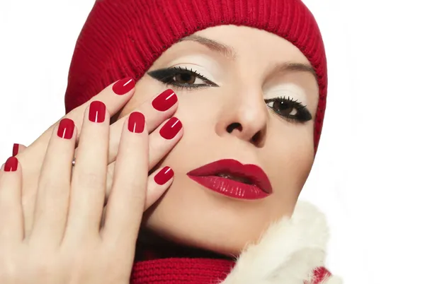 Red lips and fingernails. — Stock Photo, Image