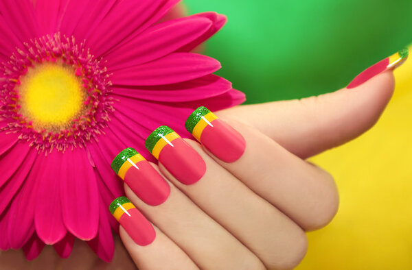 Multicolored manicure.