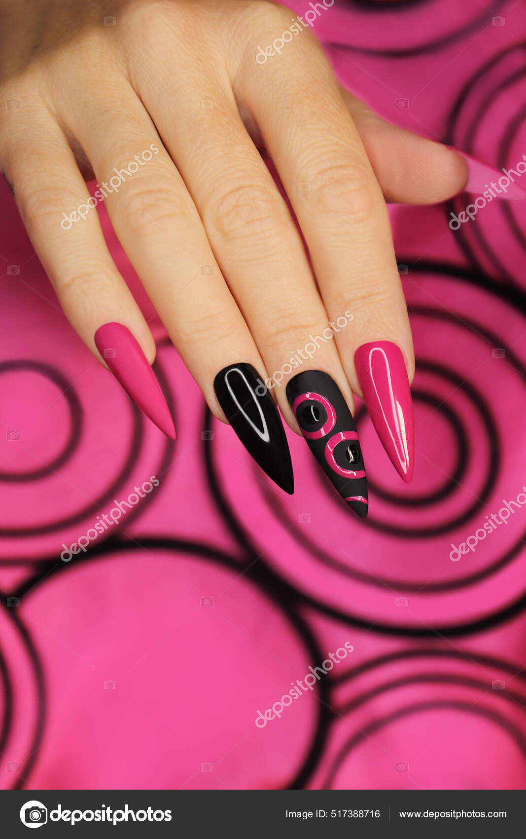 depositphotos 517388716 stock photo fashionable pink black manicure long
