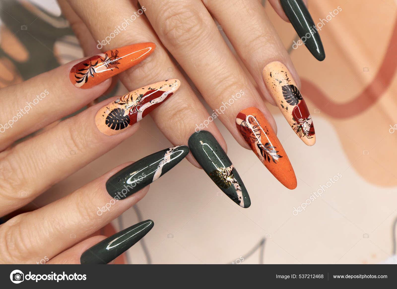 Tropical Manicure Long Nail Shape Stock Photo by ©marigo 537212468