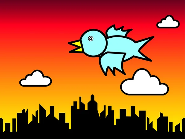 Ilustración de aves sobrevolando la ciudad — Vector de stock