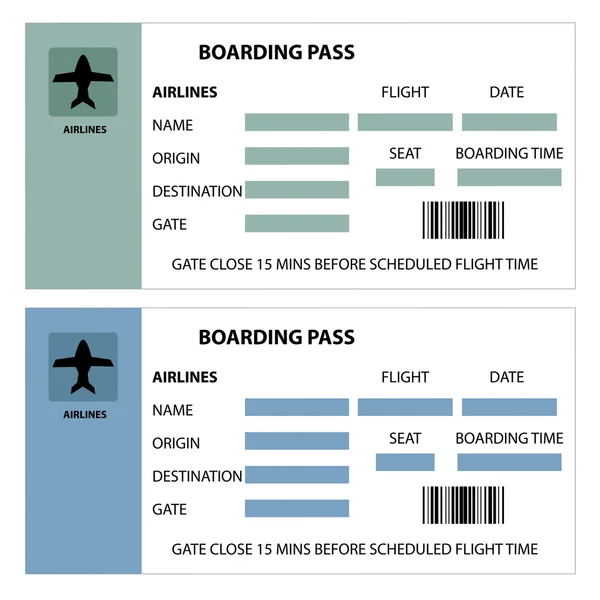 Illustration de deux cartes d'embarquement sur fond blanc — Image vectorielle