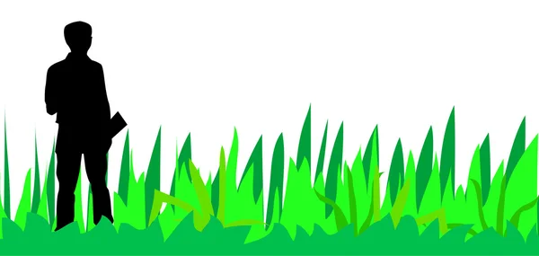 Man en gras achtergrond — Stockvector