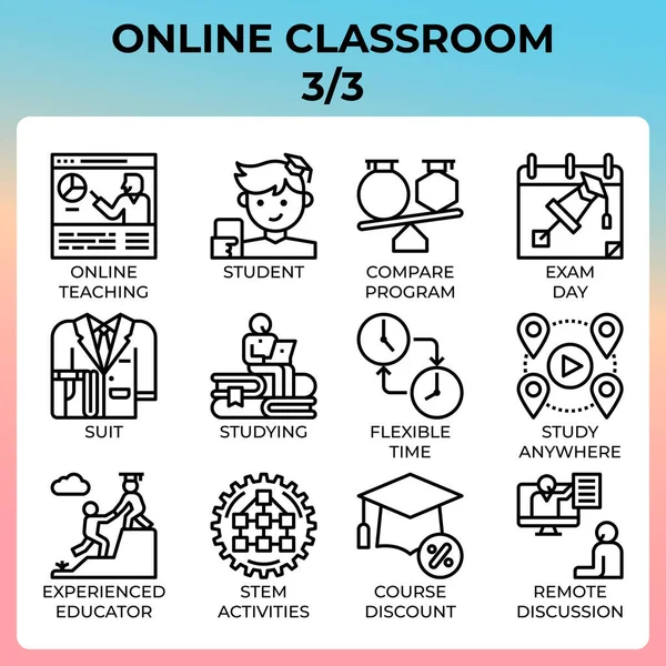 Online Classroom Icon Set Modern Style Web App Brochure Flyer — Stock Vector