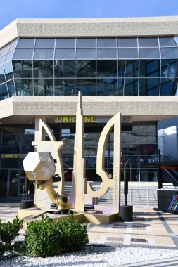 DUBAI, BAE - 20 Aralık 2021 'de Dubai, BAE' deki Expo 2020 'de Ukrayna pavyonu.