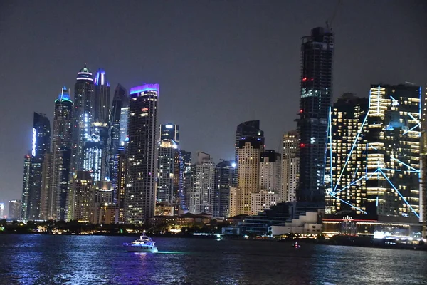 Dubai Eae Dec Kilátás Dubai Kikötőjére Éjszaka Bluewaters Szigetről Dubajból — Stock Fotó