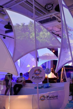 DUBAI, BAE - 20 Aralık 2021 'de Dubai, BAE' deki Expo 2020 'de Maldivler pavyonu.