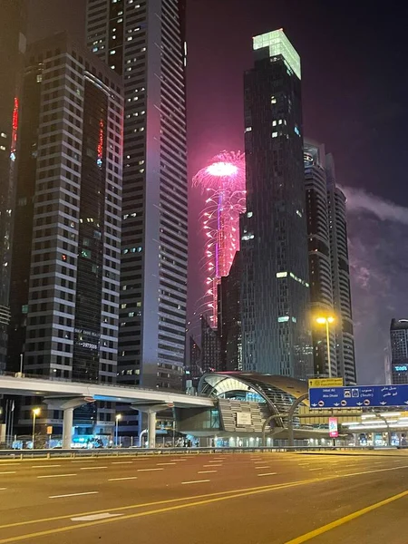 Dubai Eae Jan Újévi Tűzijáték Burj Khalifában Dubajban Egyesült Arab — Stock Fotó