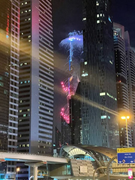 Dubai Eae Jan Újévi Tűzijáték Burj Khalifában Dubajban Egyesült Arab — Stock Fotó