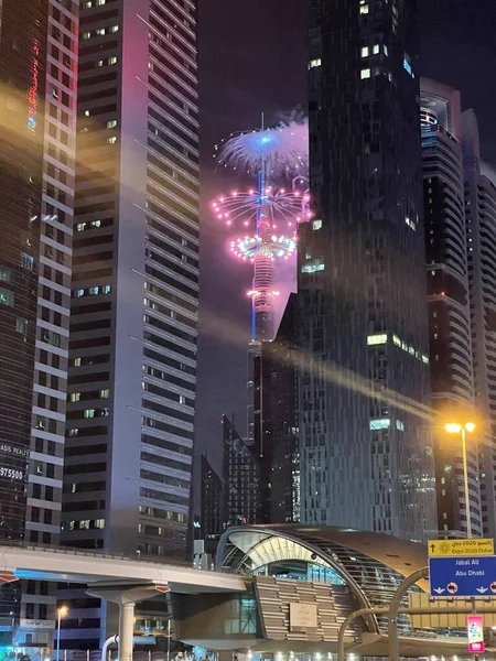 Dubai Emirados Árabes Unidos Jan Fogos Artifício Ano Novo Burj — Fotografia de Stock