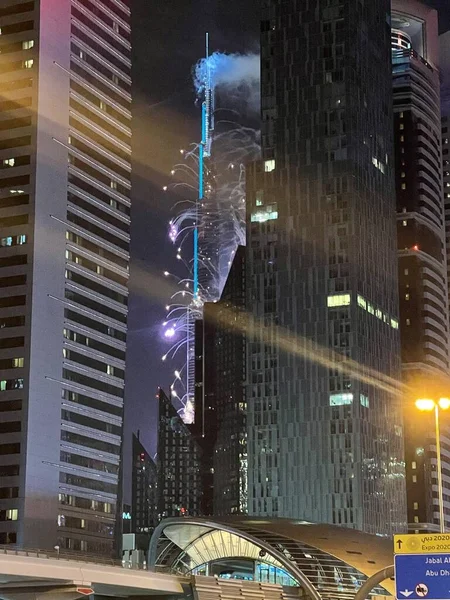 Dubai Emirados Árabes Unidos Jan Fogos Artifício Ano Novo Burj — Fotografia de Stock