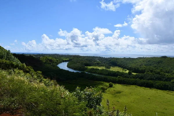 Άποψη Του Κρατικού Πάρκου Του Ποταμού Wailua Από Poliahu Heiau — Φωτογραφία Αρχείου