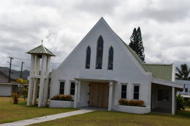 KAPAA, HI - 19 AUG: Kauai adasındaki Kapaa First Hawaiian Kilisesi; 19 Ağustos 2021 'de Hawaii yerlilerinin kilisesi.