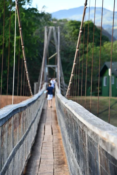 Hanapepe Aug Swinging Bridge Hanapepe Island Kauai Hawaii Seen Aug — Stock Photo, Image