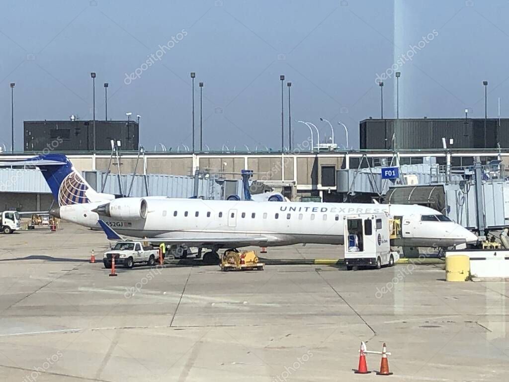 CHICAGO, IL - AUG 28: United Express at OHare Aiport in Chicago, Illinois, as seen on Aug 28, 2023.