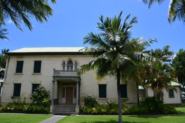 KAILUA-KONA, HI - 23 AUG: Hulihee Sarayı Hawaii 'nin Büyük Adası' ndaki Kailua-Kona Sarayı, 23 Ağustos 2021 'de görüldüğü gibi.