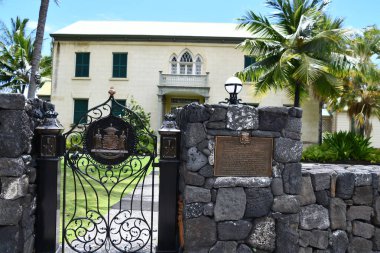 KAILUA-KONA, HI - 23 AUG: Hulihee Sarayı Hawaii 'nin Büyük Adası' ndaki Kailua-Kona Sarayı, 23 Ağustos 2021 'de görüldüğü gibi.