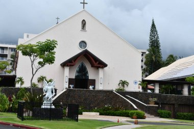KAILUA _ KONA HI - 23 AUG: 23 Ağustos 2021 'de Hawaii' deki Büyük Ada 'daki Kailua-Kona Başmelek Kilisesi.