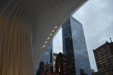 New York, New York - 14 Kasım 2020 'de görülen Westfield Dünya Ticaret Merkezi Ulaşım Merkezi' nin Oculus 'u. Alışveriş merkezi 16 Ağustos 2016 'da açıldı..