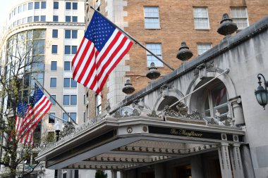 WASHINGTON, DC - 3 Nisan 2016 'da Washington DC' de görülen Mayflower Oteli (Marriott - İmza Koleksiyonu).