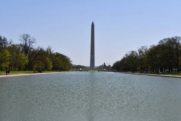Washington Apr Μνημείο Της Ουάσιγκτον Και Πισίνα Αντανάκλασης Στην Ουάσιγκτον — Φωτογραφία Αρχείου