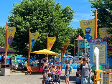 LANGHORNE, PA - JUN 5: Sesame Place in Langhorne, Pennsylvania, on Jun 5, 2022. The park includes a variety of rides, shows, and water attractions suited to young children.