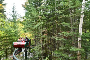 JEFFERSON NH - 25. SEP: 25 Eylül 2022 'de Jefferson, New Hampshire' daki Noel Baba Köyü eğlence parkında görülen Skyway Kızağı.