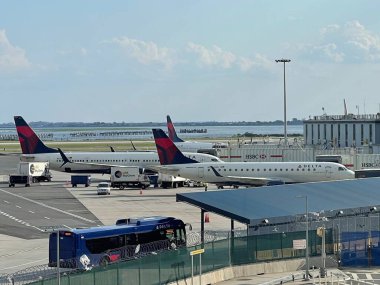NEW YORK, NY - JUL 23: Delta Airlines planes at John F. Kennedy Airport in New York, as seen on July 23, 2021.