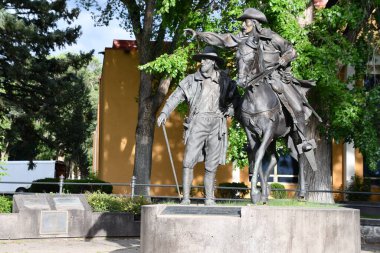 SANTA FE, NM - JUL 26: Equestrian statue of Don Pedro de Peralta in Santa Fe, New Mexico, as seen on July 26, 2021.