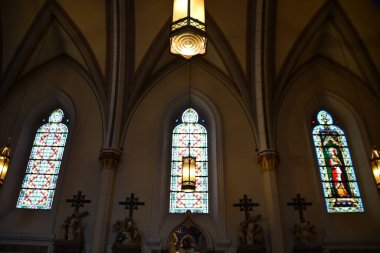 Santa Fe, New Mexico 'daki Loretto Şapeli, 27 Temmuz 2021' de görüldü. Meşhur mucizevi merdivenleri barındırıyor.. 