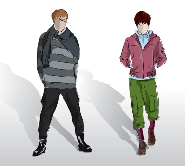 Jeunes hommes en vêtements d'automne — Image vectorielle