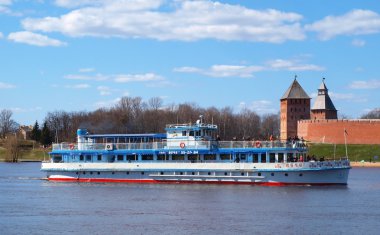 Excursion ship on the Volhov river in Veliky Novgorod clipart
