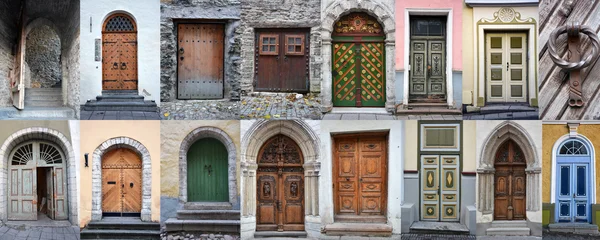 Set of colorful wooden doors of Tallinn — Stock Photo, Image