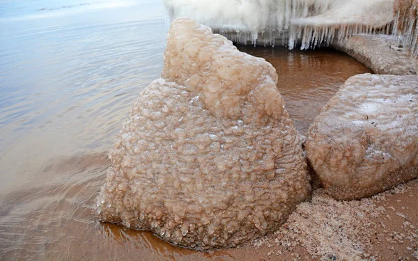 Frozen Coast Gulf Finland Bizarre Form Ice Zelenogorsk Russia Spring — Stock Photo, Image