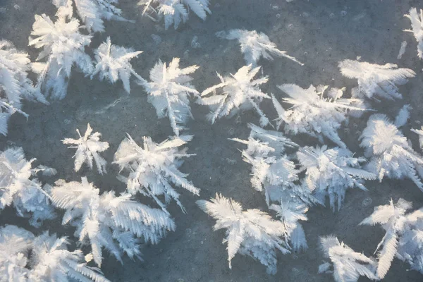 Όμορφο Αποτέλεσμα Αστέρια Χιονιού Στον Πάγο Ένα Μοτίβο Που Σχηματίζεται — Φωτογραφία Αρχείου