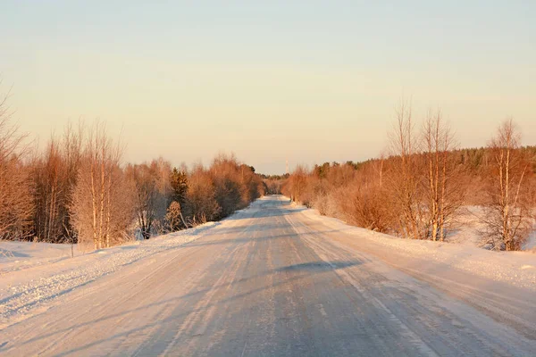 Zmrazená Cesta Karelii Majestátní Zimní Les — Stock fotografie