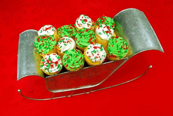 Cupcakes in Santa's Sleigh — Stock Photo, Image