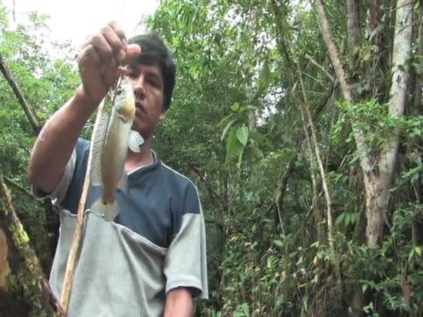 亚马逊人钓到鱼 — 图库视频影像
