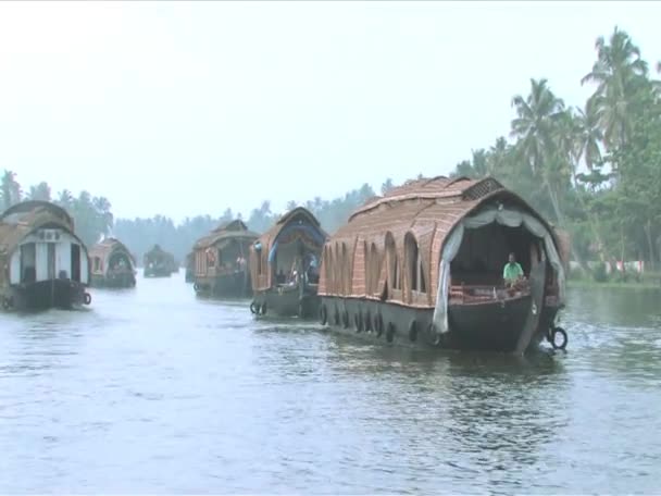 Путешествие на лодке через заводь водных путей в Фаппи, Индия — стоковое видео