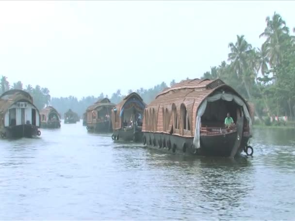 Husbåt resa genom backwaters mase vattenvägar i alleppey, india — Stockvideo