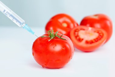 Red tomato with syringe