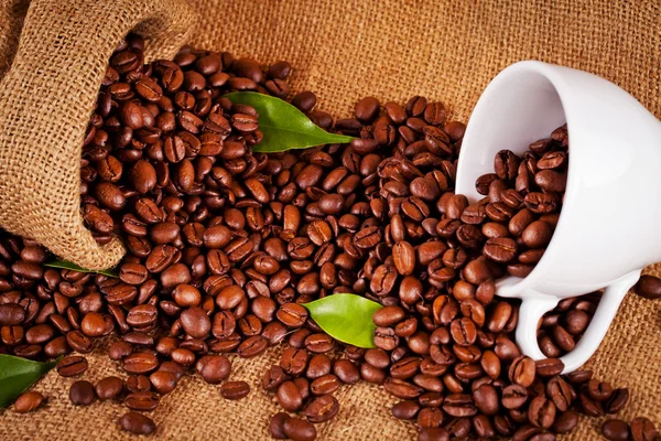 Kaffekopp och kaffebönor — Stockfoto