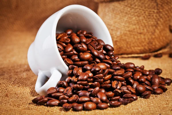 Kaffekopp och kaffebönor — Stockfoto