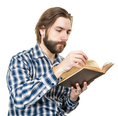 kitap okuma sakallı genç adam